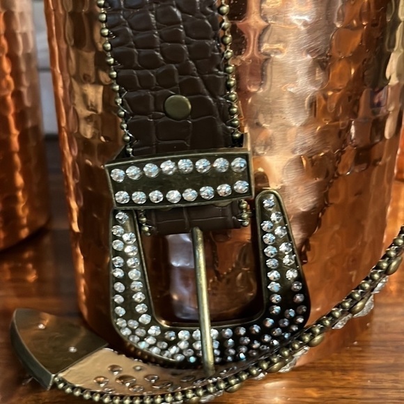 PU leather bronze belt size medium. New. Rhinestones. main image 5